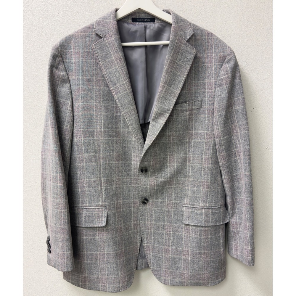 Awearness Kenneth Cole Sport Coat Mens 42 Short Grey Plaid Modern Fit